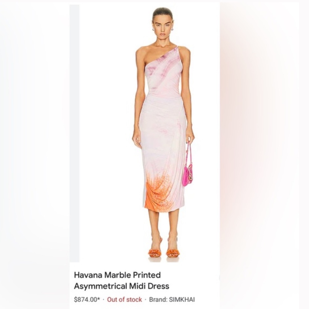 NWT 🆕 JONATHAN SIMKHAI Havana Marble Printed Asymmetrical Midi Dress Size XS